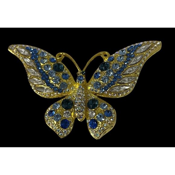 Isabella Adams Butterfly Brooch Pin Premium Crystals Blue Gold Tone FLAW